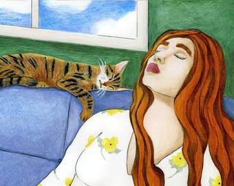 Catnap Giclée Fine Art Print / Original Colored Pencil Painting / Note Cards