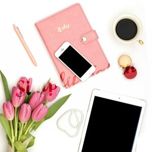 Desktop Styled Stock Photography, Pink Desktop Flat Lay, Tablet Mock up, Feminine Blogger Photo, Lifestyle Photography, Mom Blog Stock Photo