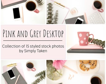 Desktop Stock Fotos, Paquete de fotos de stock estilo, 15 fotos de stock rosas y grises de Styled Desktop para fotos de blog, contenido de Instagram, maquetas