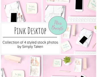 Pink Desk, Styled Stock Photo Bundle, 4 Stock Photos of Pink Styled Desktop Images, Blog Photos for Social Media Stock, Pink Instagram Photo