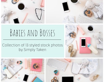 Babies and Bosses, Mom Blog Stock Photo Bundle, Flat Lay Images, Mom Instagram photos, Mom Blogger Styled Desktop, Mom Social Media Post