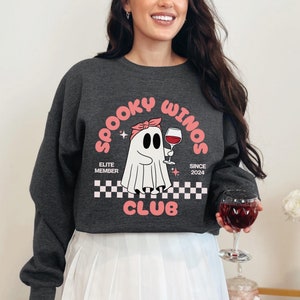 Custom Halloween Ghost Wine Sweatshirt, Cute Ghost Sweater, Here for the Boos Ghost Crewneck, Preppy Halloween Crewneck, Spooky Babe Shirt