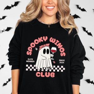 Custom Halloween Ghost Wine Sweatshirt, Cute Ghost Sweater, Here for the Boos Ghost Crewneck, Preppy Halloween Crewneck, Spooky Babe Shirt
