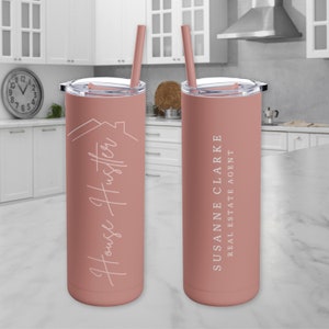Copo personalizado para corretor de imóveis, presente personalizado para agradecimento ao corretor de imóveis, copo fino House Hustler, copo com canudo para corretor de imóveis, presente para corretor de imóveis