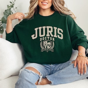 Sudadera de abogado con escudo de graduación, regalo de graduación de derecho, sudadera de cuello redondo para graduados de la facultad de derecho, regalo para nuevos abogados, suéter con letras universitarias de Juris Doctor