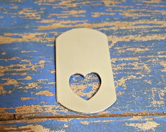 2" Dog Tag with 5/8" Heart on Bottom Stamping Blanks, Polished Aluminum Blank, Heart Blank, hand Punched Blanks, Wholesale Blanks Qty 5-100