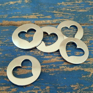 1 1/4&quot; Washer with Tilted Heart Stamping Blanks, Polished Aluminum Blanks, Heart Blanks, Washer Blanks, Wholesale Blanks, Qty 5-100