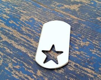 2" Dog Tag with 3/4" Star on Bottom Stamping Blanks, Polished Aluminum Blank, Star Blank, Hand Punched Blanks, Wholesale Blanks Qty 5-100