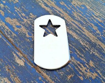 2" Dog Tag Star, 3/4" Star Stamping Blanks on Top, Polished Aluminum Blank, Star Blanks, Hand Punched Blanks, Wholesale Blanks Qty 5-100
