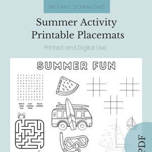 Summer Activity Placemat | Kids Activities | Printable Activity | Kids Placemat | Digital Download | Printable Placemat
