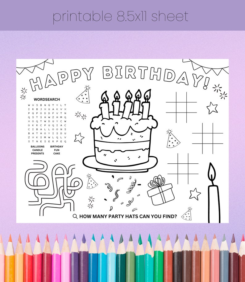 Birthday Activity Placemat | Kids Activities | Printable Activity ...