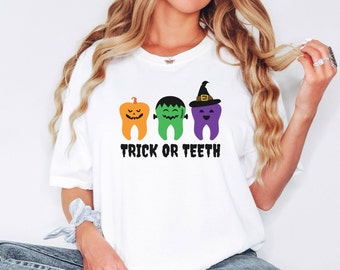 Trick or Teeth T-Shirt | Halloween Shirt | Comfort Colors | Funny Halloween Teeth T-Shirt | Dentist Shirt | Pumpkin Ghost Which Shirt