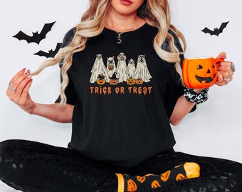 Halloween T-Shirt, 2023 Happy Halloween, Retro Spooky Season, Ghost T-Shirt, Halloween Dog Shirt, Ghost Dog Shirt, Dog Mom Shirt, Dog Lovers
