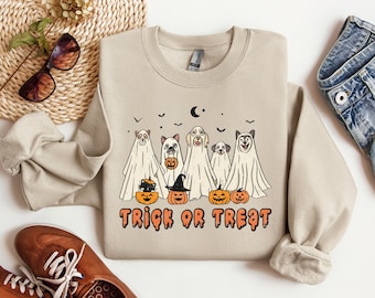 Halloween Sweatshirt, Halloween Sweater,2023 Happy Halloween, Retro Spooky Season, Ghost Sweatshirt,Halloween Dog Sweatshirt,Ghost Dog Shirt