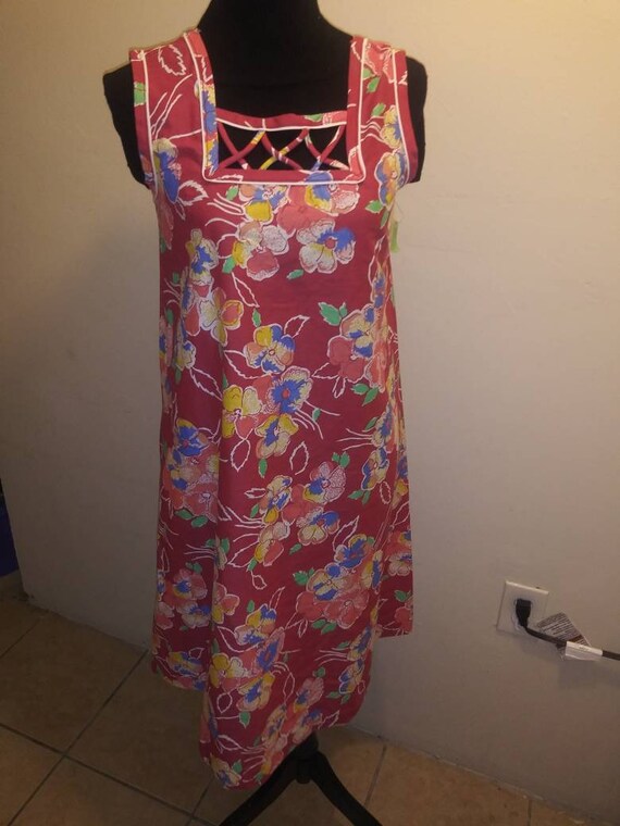 70s maxi floral dress, skater, tunic Medium dress