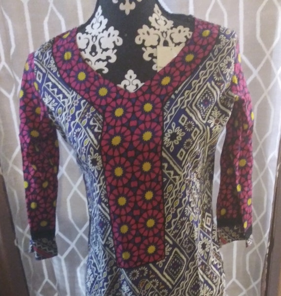 Small Vintage Indian Cotton Dress Ethnic Boho Hipp