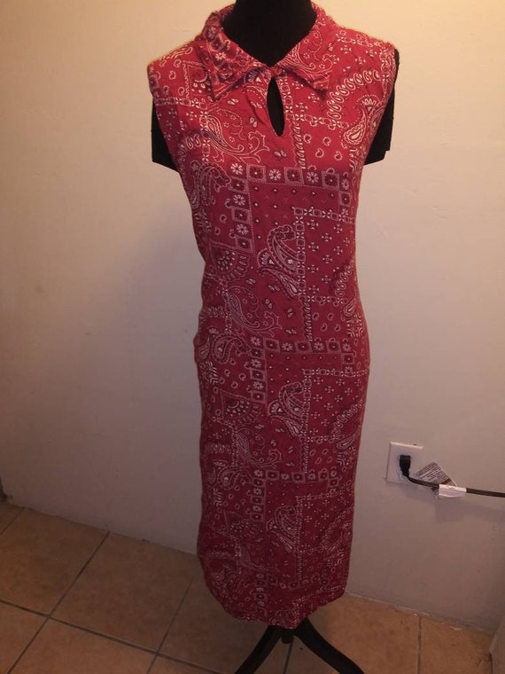 80s Vintage Red Bandanas Dress, Jewel Queen, xxl,