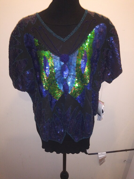 Phool-Butterfly--sequined black-green-blue 70s Top