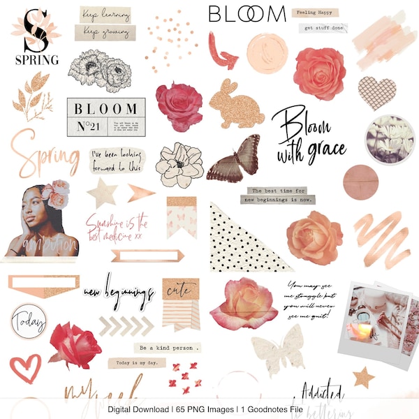 The Bloom Collection by Luxbook, Digital Planner Stickers, Clipart, Goodnotes Stickers, Spring Stickers, Floral