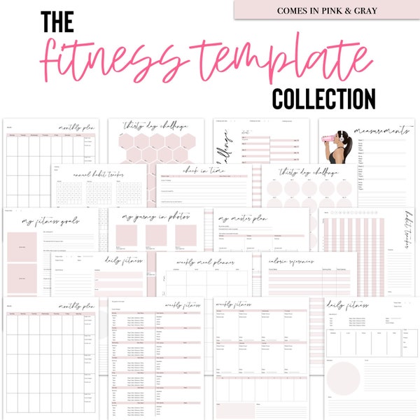The Fitness Template Collection by LuxBook, Workout Planner Inserts, Work out planner, Fitness Planner, Digital Planner Templates
