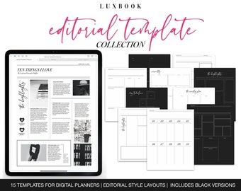 The Editorial Template Collection by Luxbook, Digital planner templates, goodnotes templates, inserts, digital planners,