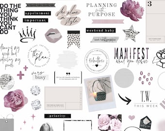 The Focused and Fabulous Collection, Luxbook, digital planner stickers, clipart, goodnotes stickers, aesthetic, quotes, collage, girly
