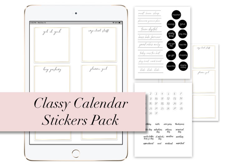 Classy Calendar Stickers Digital Download for Goodnotes Etsy