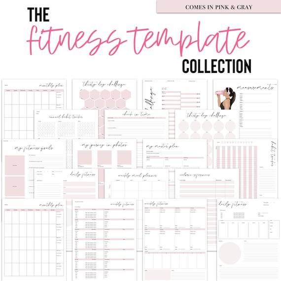 The Fitness Template Collection by LuxBook, Workout Planner Inserts, Work out planner, Fitness Planner, Digital Planner Templates