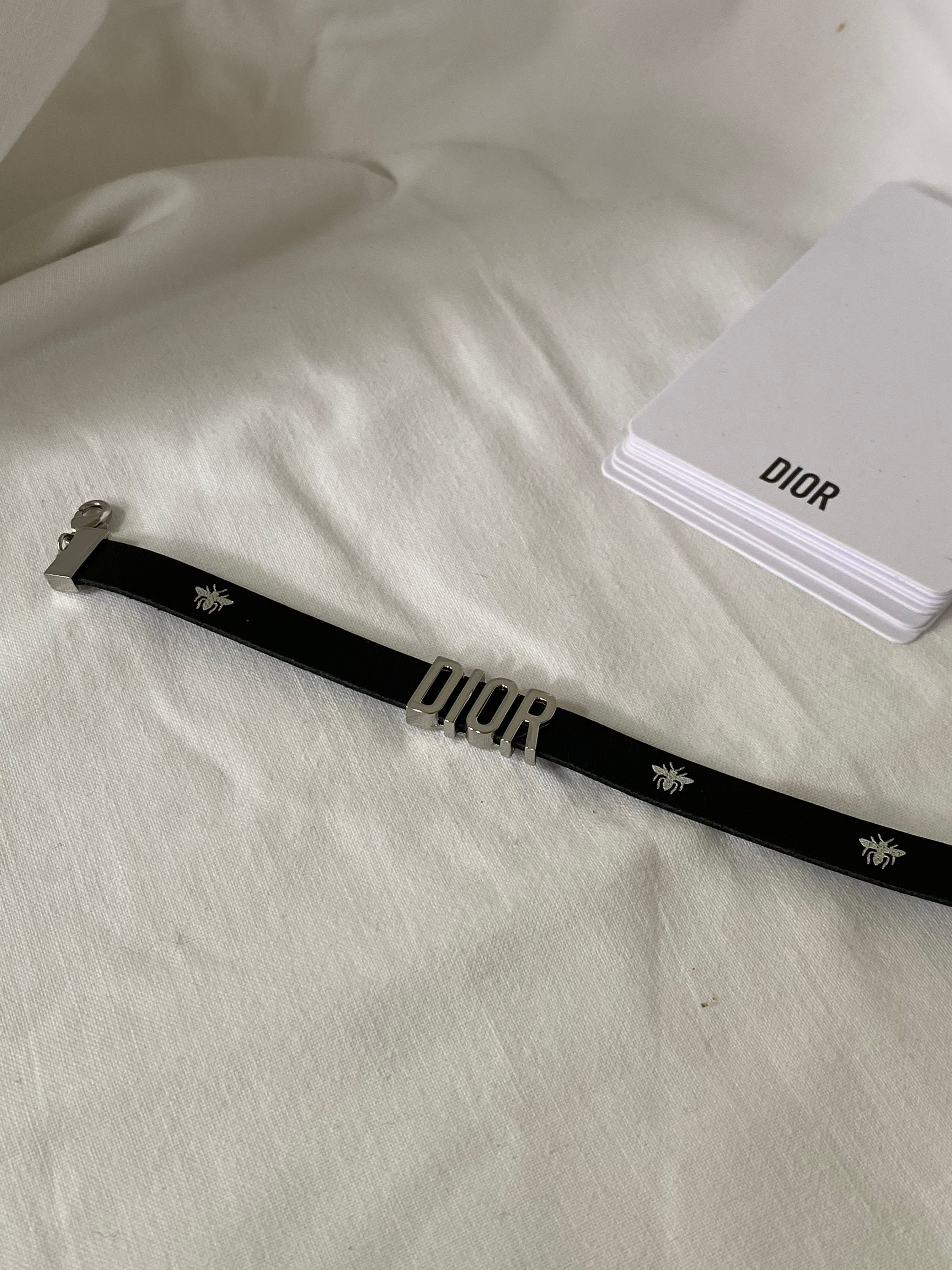 New Rare Christian Dior Bee Leather Logo Bracelet Black Vtg New Rare Christian Dior Bee Leather Logo Bracelet Black Vtg