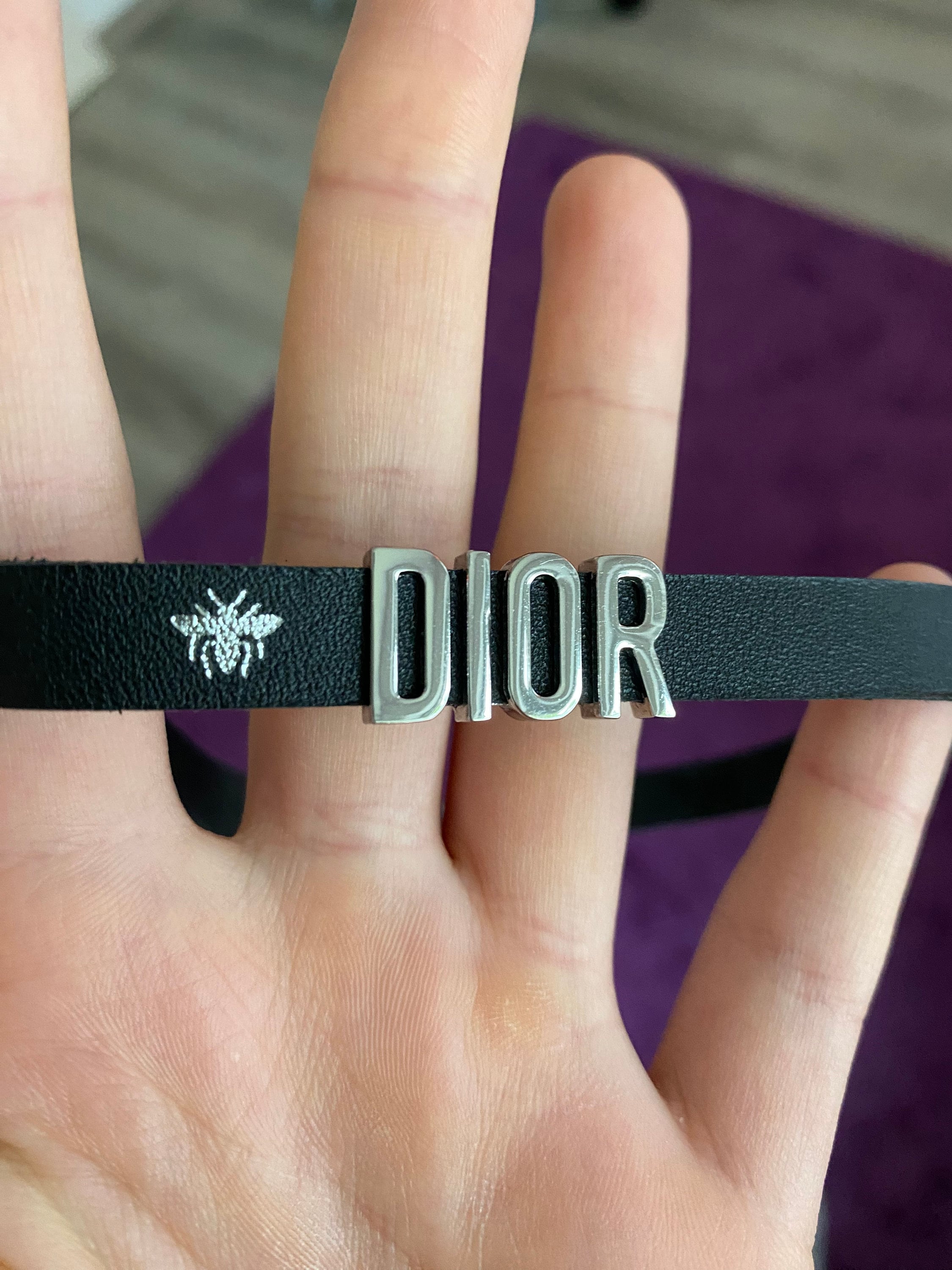 New Rare Christian Dior Bee Leather Logo Bracelet Black Vtg New Rare Christian Dior Bee Leather Logo Bracelet Black Vtg