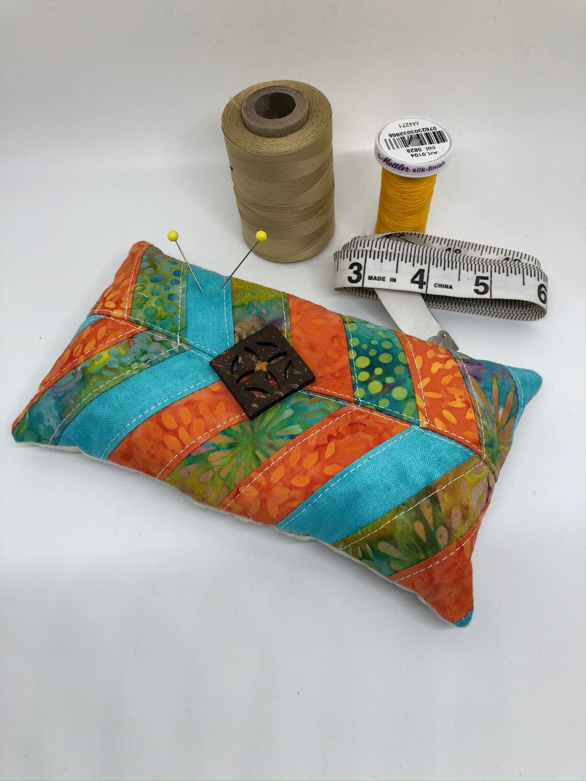 Pin Cushion Batik Quilted Handmade Crushed Walnut Shells Free Etsy