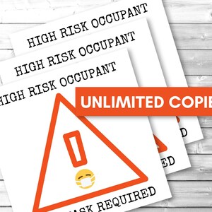 High Risk Occupant Face Mask Required Sign, Download Instantly ...