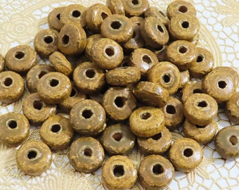 10 Vintage rare African  donut beads with large hole, Brown and mustard color available