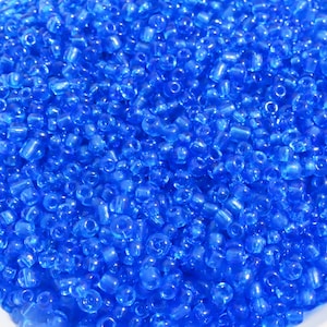 Transparent blue glass beads 6/0, Blue glass seed beads, 3 -4  MM glass beads