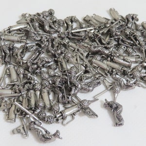 15 Golf charms, Silver metal mix of 5 style Charms, Sport charms