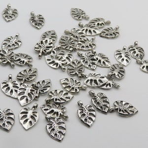 30 Silver Monstera Leaf Charms, 20x12mm, Silver Tone Charm