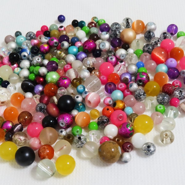 Huge lot glass mixed round beads lot, 6.5 Oz. Multi color loose round glass beads.