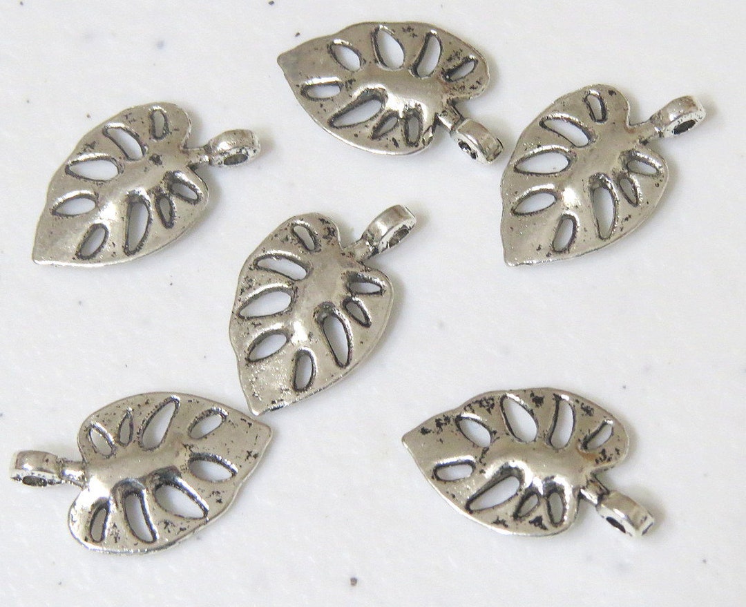 20 Antique Silver Tone Metal Leaf Charms Double Sided Leaf Etsy