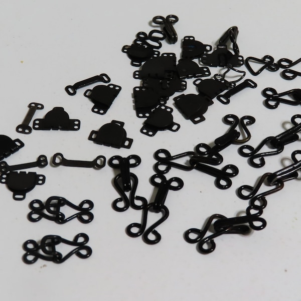 Lot of vintage black brass Sew-on skirt fasteners and hook& eyes ( sets and singles)