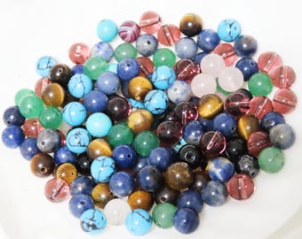 8mm Natural Multicolor Mix Stone Gemstone, 40Assorted Gemstone Round Beads