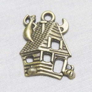 Halloween bronze haunted house charms, 24 x 19 mm Antique haunted house charms