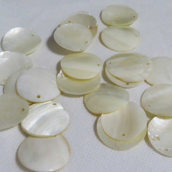 12 Ivory  Mother of Pearl Round Carved Disc pendants, Large MOP Shell charms 30 mm