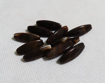 10 Vintage Large Brown Marbled Acrylic Oval Beads 28 x 10 mm