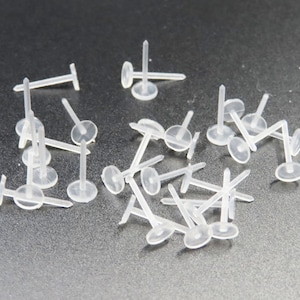 200 pc (100 Pairs) Clear plastic soft  rubber earring base Pins, Plastic earring posts, 5mm pad