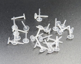 200 postes de plástico transparente para pendientes: base de goma suave, almohadilla de 5 mm