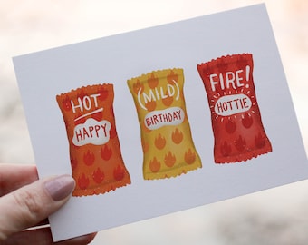 Tarjeta de cumpleaños con paquete de salsa para tacos
