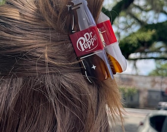 Dr Soda Bottle Claw Clip, Y2K Soda Hair Clip, Tortoiseshell Claw Clip, Diet Soda Gift, Summer Statement Hair Accessory