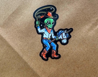 Sticker extraterrestre licorne Space Cowboy
