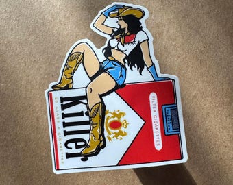 cowgirl sticker, western art sticker, cigarette art sticker, cowboy killer sticker, water bottle stickers, kindle stickers