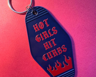 Funny Driver Keychain, Hot Girls Hit Curbs, Car Girl Gift, Retro Motel Keychain, New Driver Present, Trendy Car Accessories